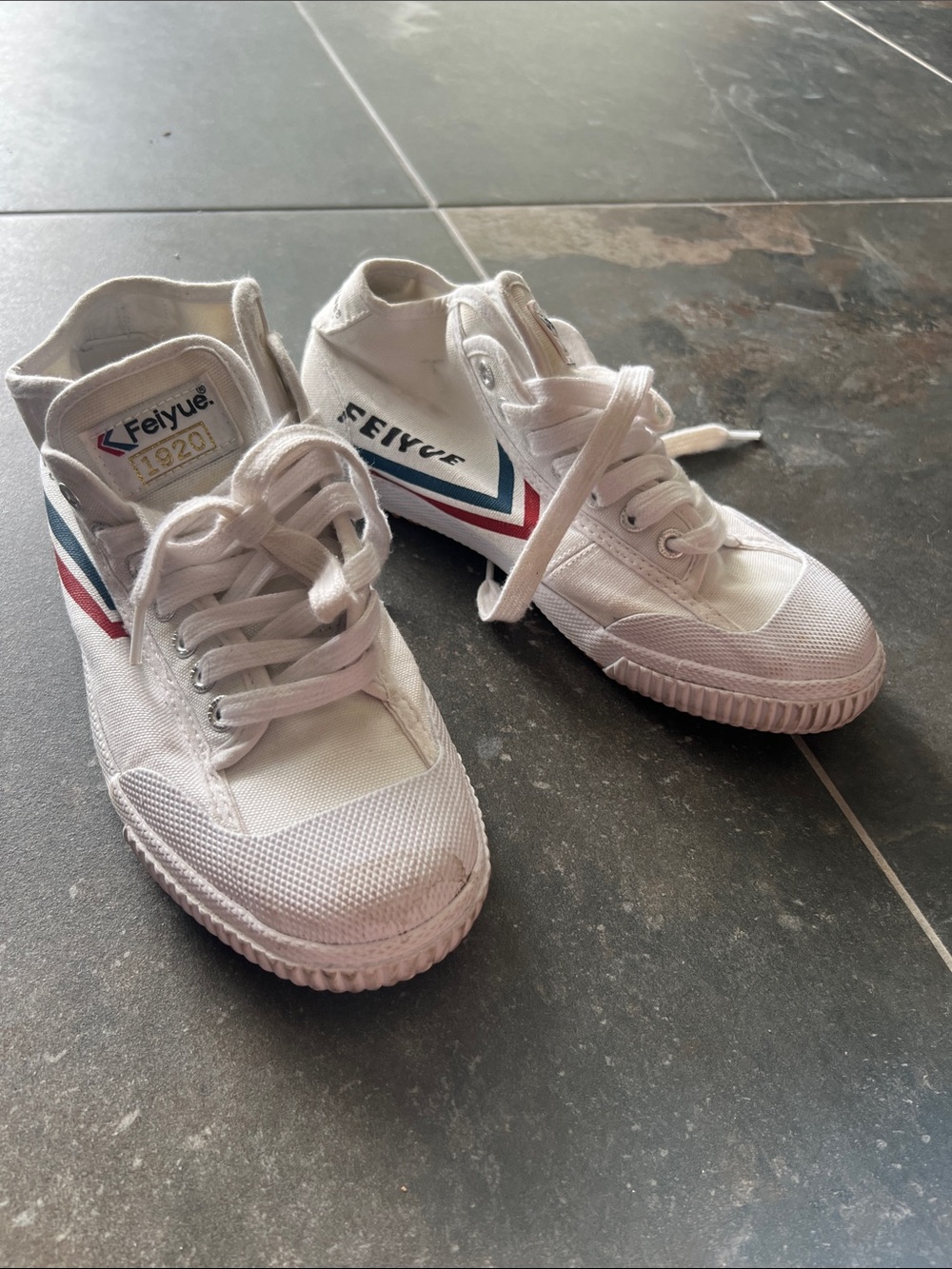 Feiyue martial arts shoes White High-Top Sneakers with Blue & Red Chevron